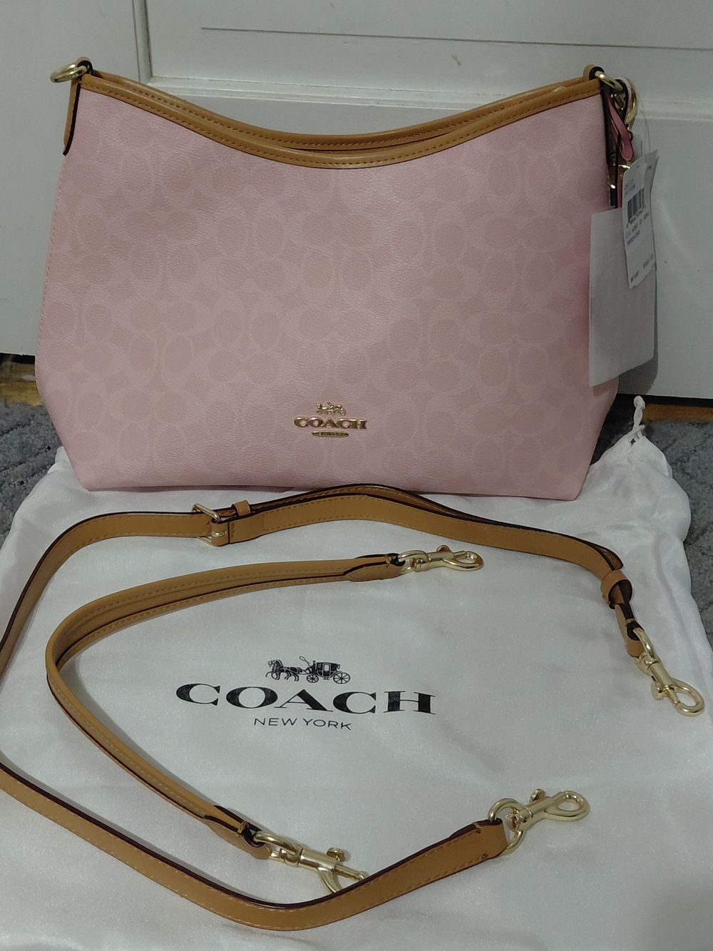 Coach Pink Signature Jacquard Shoulder Bag - Picture 3 of 4